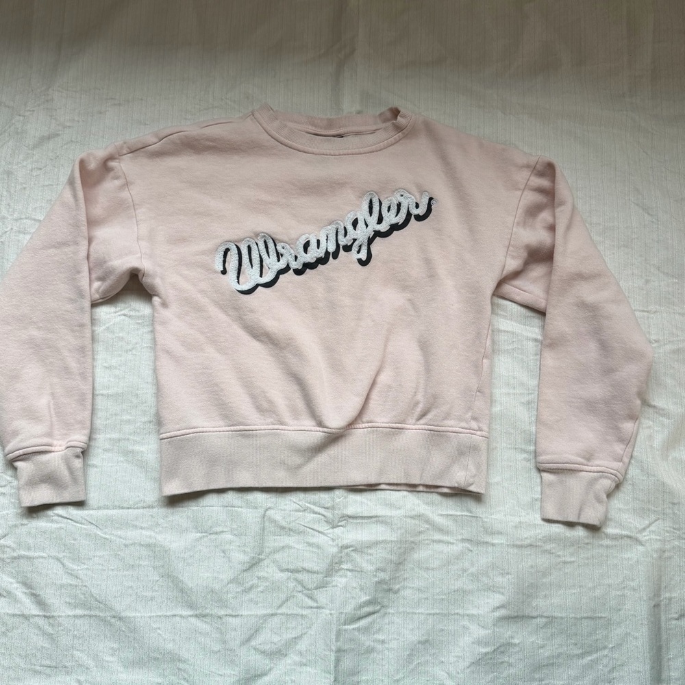Wrangler Retro Pink Cropped Crewneck Sweatshirt Logo Pullover Size Small